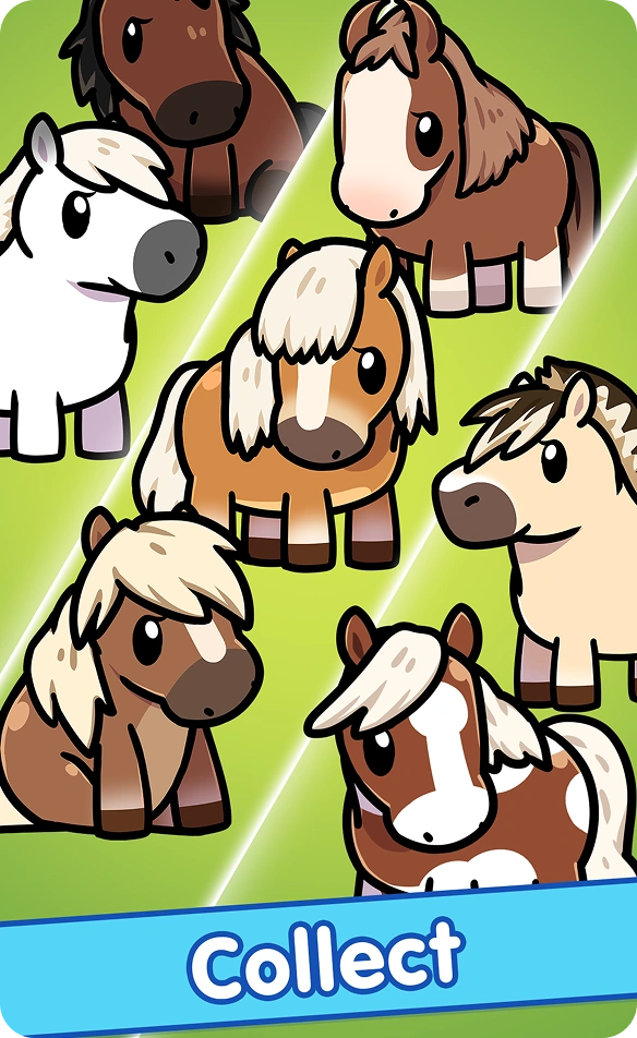 collection de différents chevaux dans le jeu Idle Horse Racing